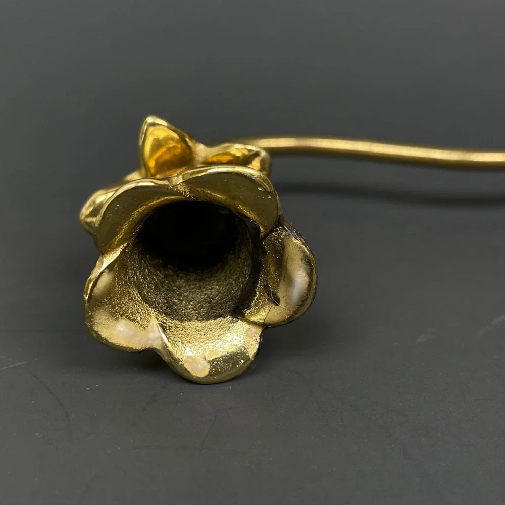Vintage Brass Flower Candle Snuffer Gold Floral Tulip Spiral Handle Whimsical